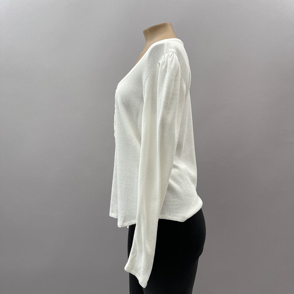 Paige Daniella Long Puff Sleeve Henley Top Ivory White Women's Size Small - Picture 9 of 13